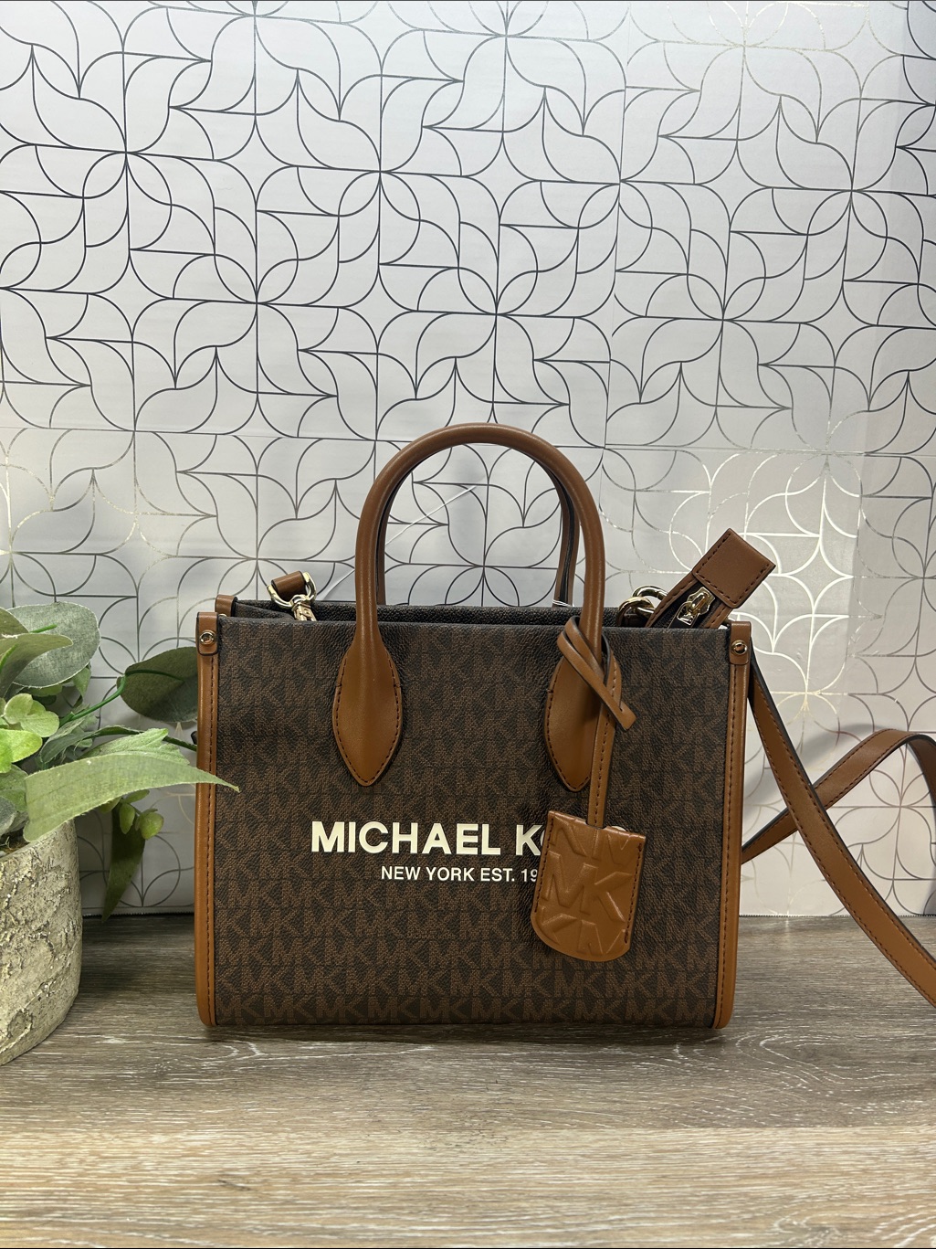 6060 Nwt Michael Kors Mirella Brown Mk Logo Convertible Messenger Tote 208559660